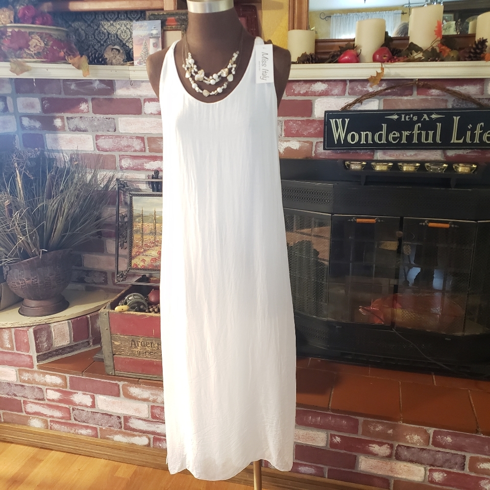 100% Fine Silk White Boho Halter Slip dress M/L